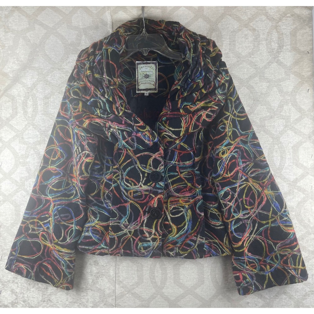 Paparazzi by BIZ Women Small Multicolor Abstract Wool Blend Ruched Shawl Jacket